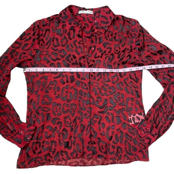 Alice + Olivia Red Willa Placket Leopard Burnout Blouse - Picture 12 of 15